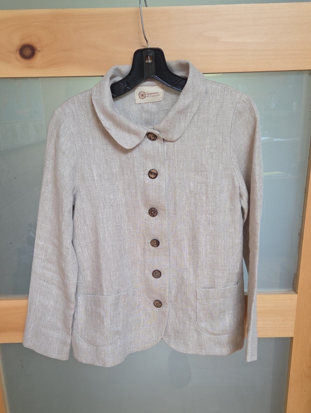 Linenbee Relaxed Fit Herringbone Cream Blazer Small